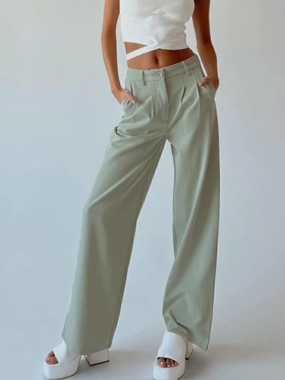 Princess Polly Wide-Leg Trousers in Sage